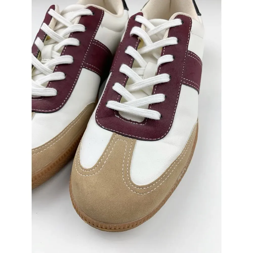 J Crew Field Sneakers Retro Tan Red Casual Faux Leather Lifestyle Women's 10